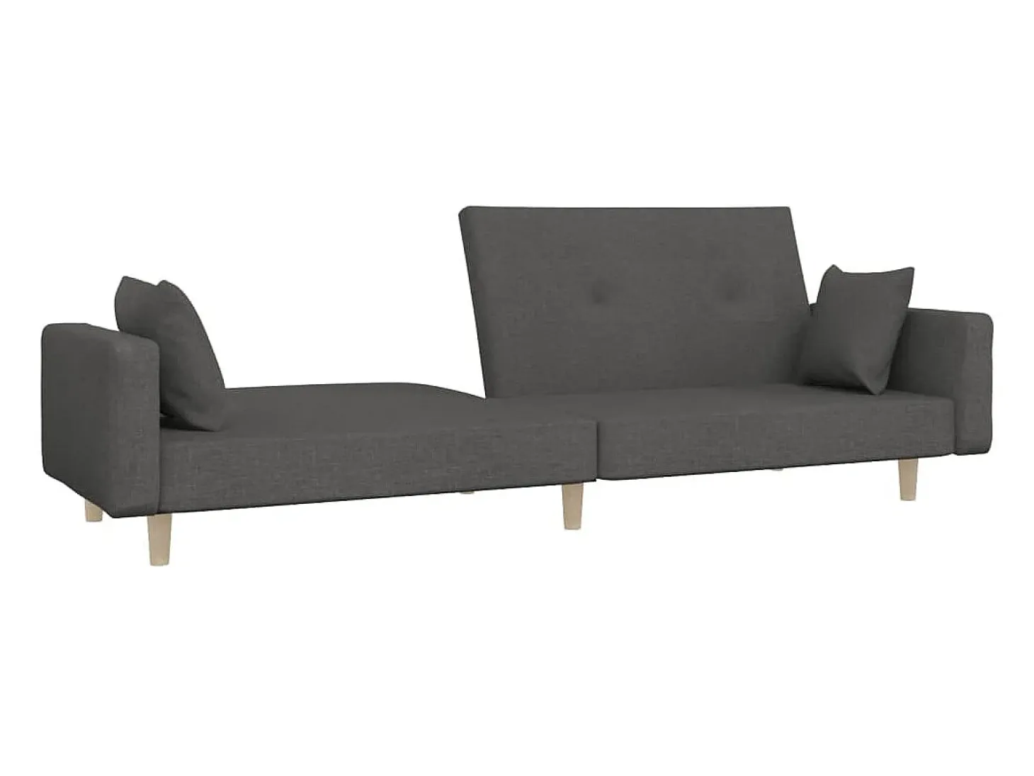 Sofá-cama 2 lugares com duas almofadas tecido cinzento-escuro