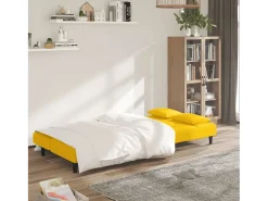Sofá-cama 2 lugares com duas almofadas veludo amarelo PT390677