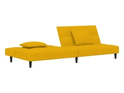 Sofá-cama 2 lugares com duas almofadas veludo amarelo PT390677