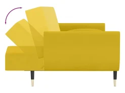 Sofá-cama 2 lugares com duas almofadas veludo amarelo