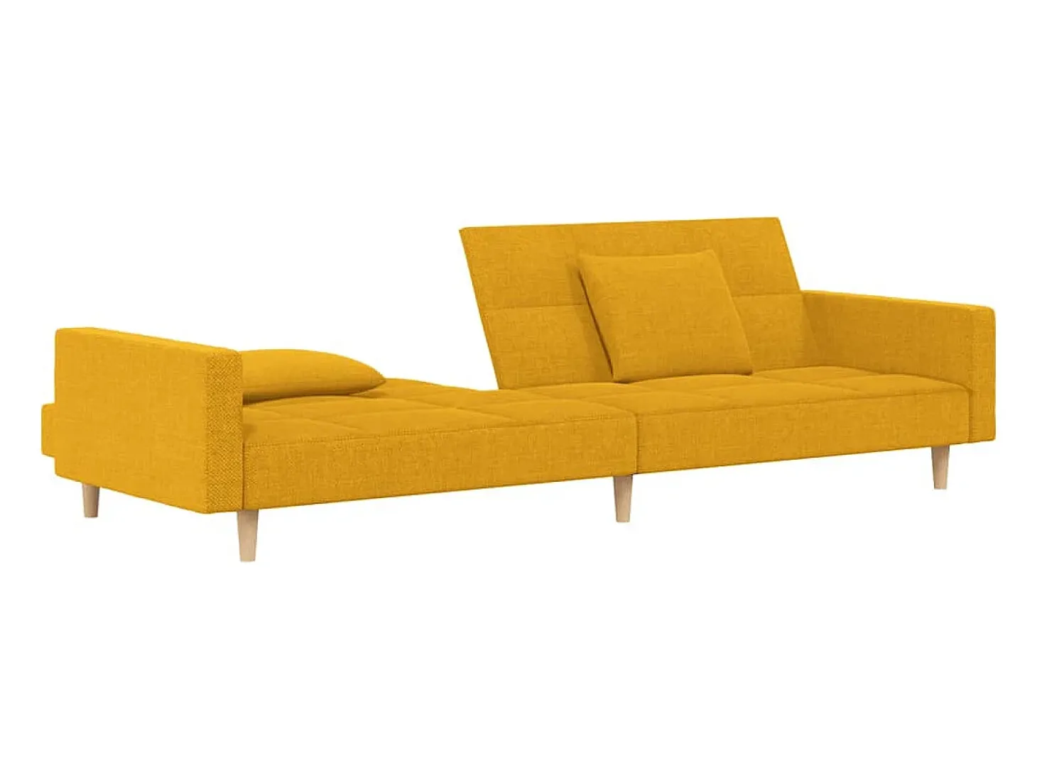 Sofá-cama 2 lugares com duas almofadas tecido amarelo
