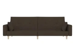 Sofá-cama 2 lugares com duas almofadas tecido castanho-escuro