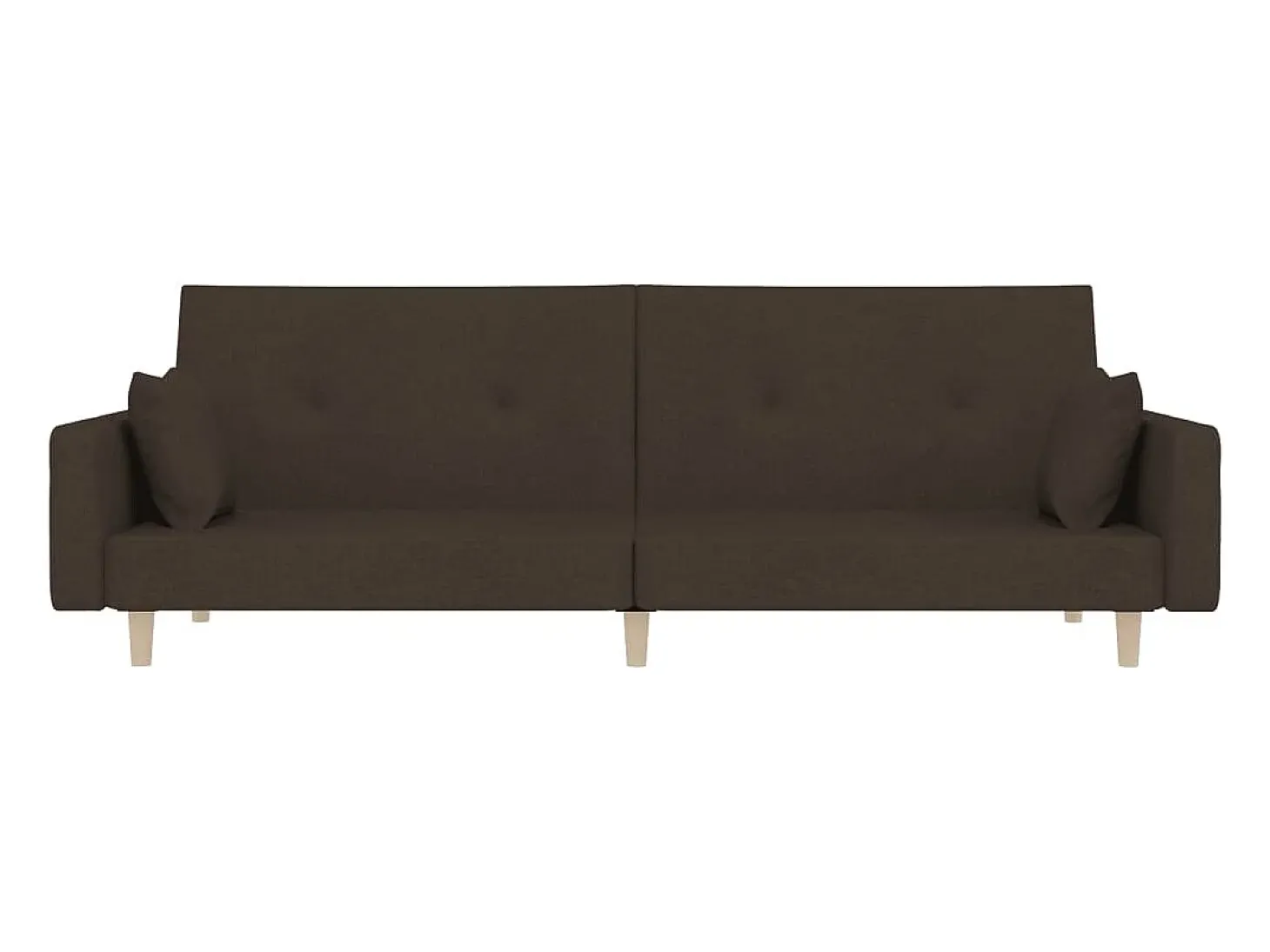 Sofá-cama 2 lugares com duas almofadas tecido castanho-escuro