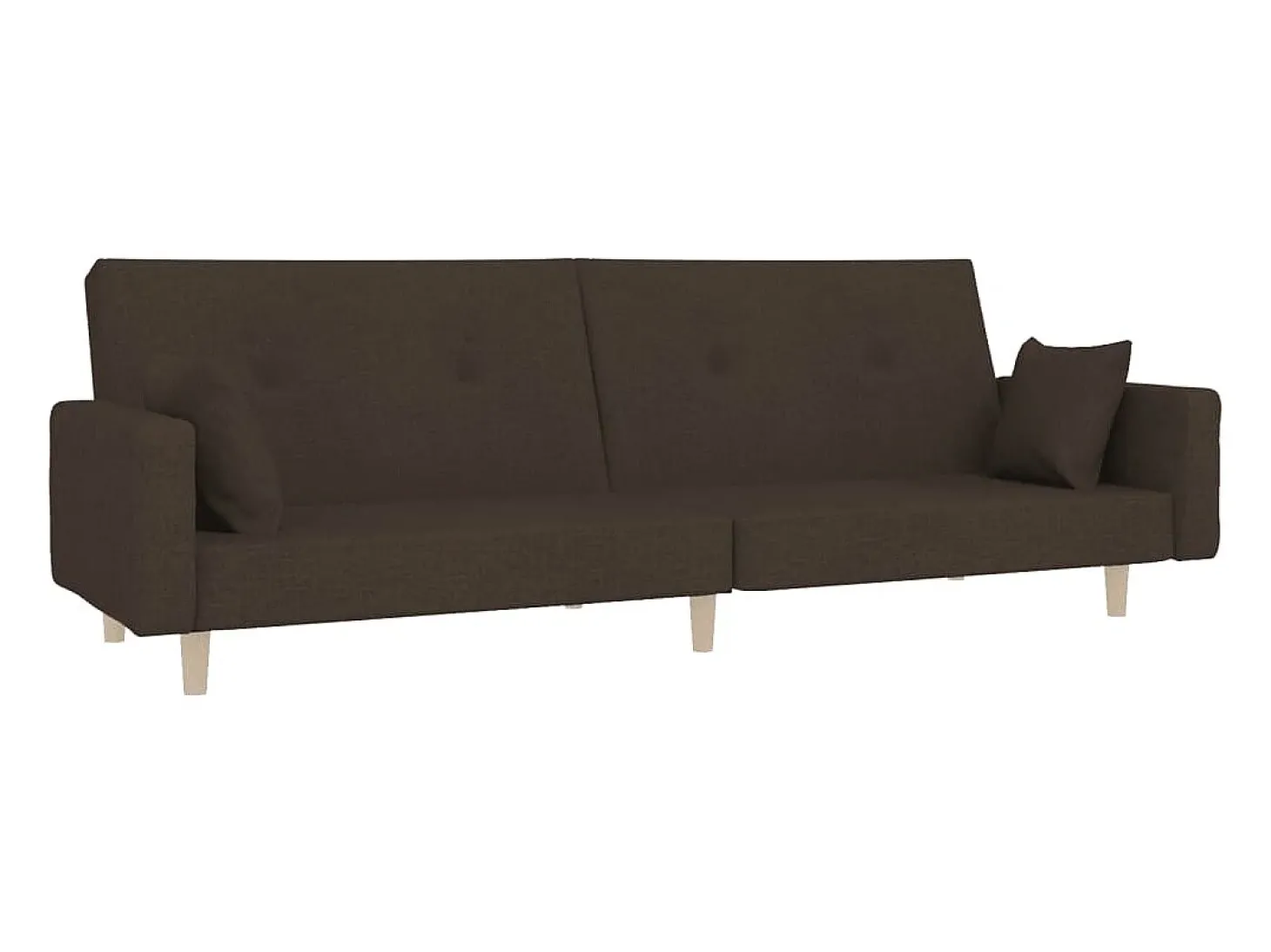 Sofá-cama 2 lugares com duas almofadas tecido castanho-escuro