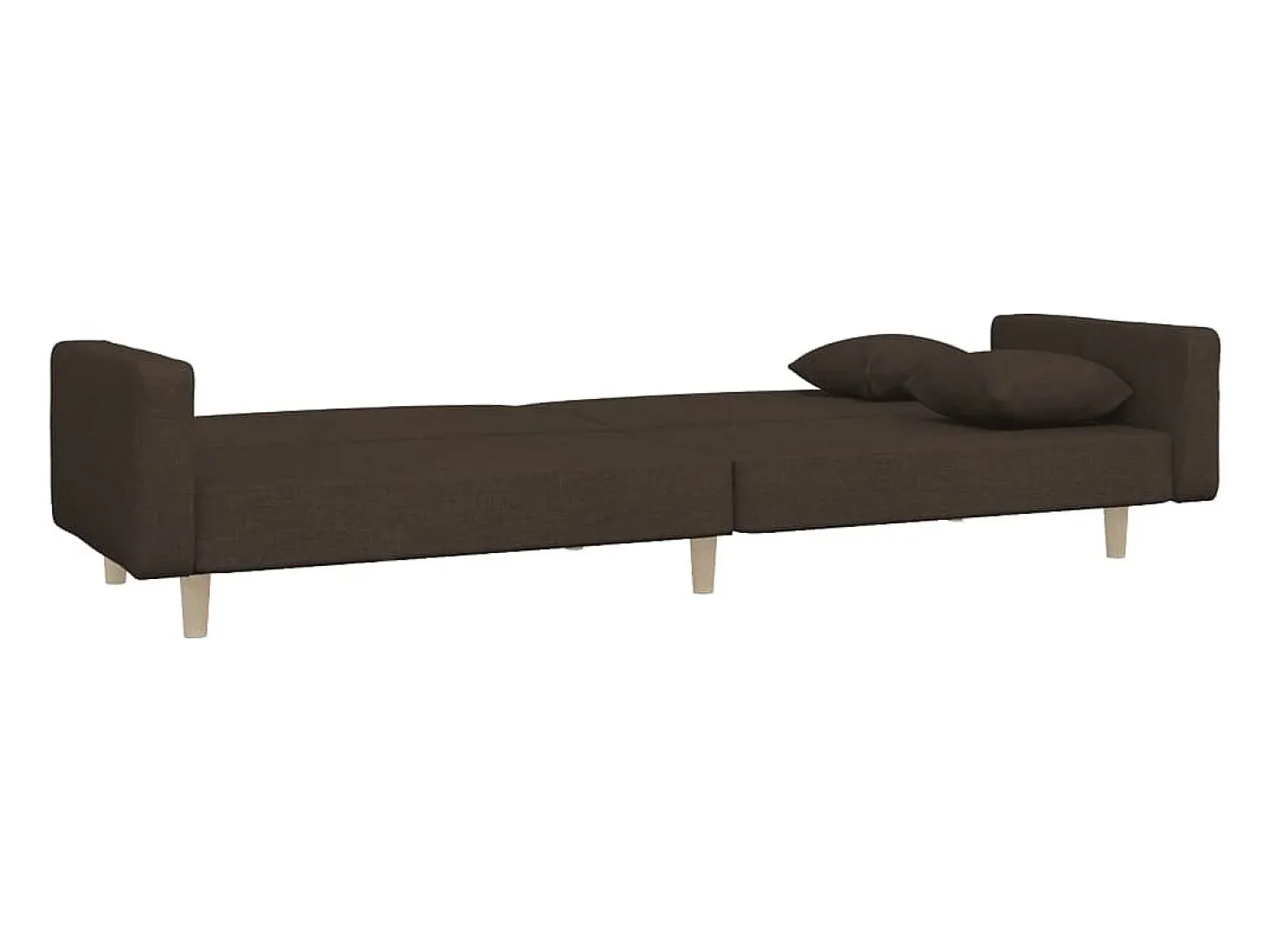 Sofá-cama 2 lugares com duas almofadas tecido castanho-escuro