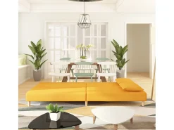 Sofá-cama 2 lugares com duas almofadas tecido amarelo PT711266