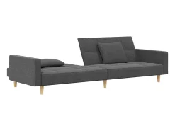 Sofá-cama 2 lugares com duas almofadas tecido cinzento-claro PT913398