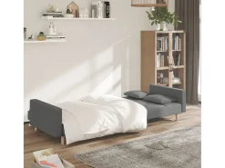 Sofá-cama 2 lugares com duas almofadas tecido cinzento-claro PT913398