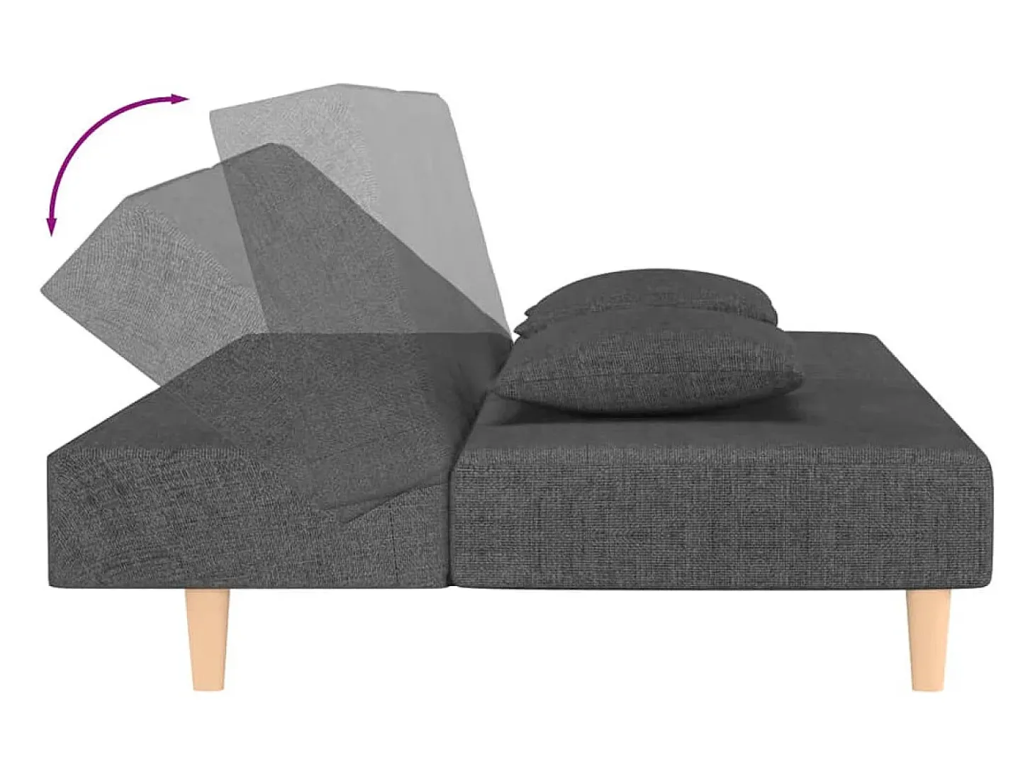 Sofá-cama 2 lugares com duas almofadas tecido cinzento-escuro