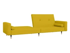 Sofá-cama 2 lugares com duas almofadas veludo amarelo
