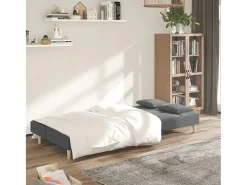 Sofá-cama 2 lugares com duas almofadas tecido cinzento-claro PT892082