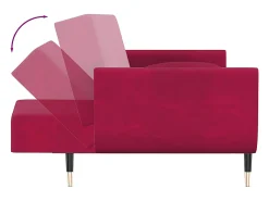 Sofá-cama 2 lugares com duas almofadas veludo vermelho tinto