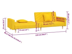 Sofá-cama 2 lugares com duas almofadas tecido amarelo