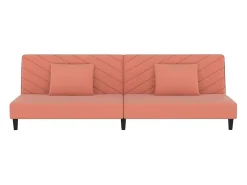 Sofá-cama 2 lugares com duas almofadas veludo rosa