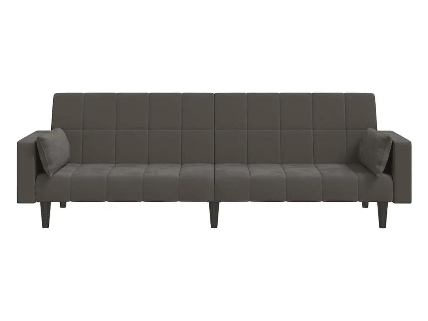 Sofá-cama 2 lugares com duas almofadas veludo cinzento-escuro