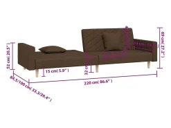 Sofá-cama 2 lugares com duas almofadas tecido castanho
