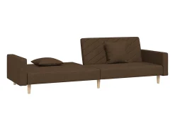Sofá-cama 2 lugares com duas almofadas tecido castanho