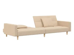 Sofá-cama 2 lugares com duas almofadas tecido cor creme