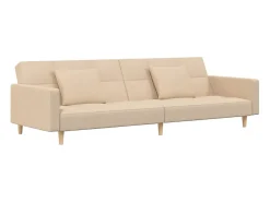 Sofá-cama 2 lugares com duas almofadas tecido cor creme