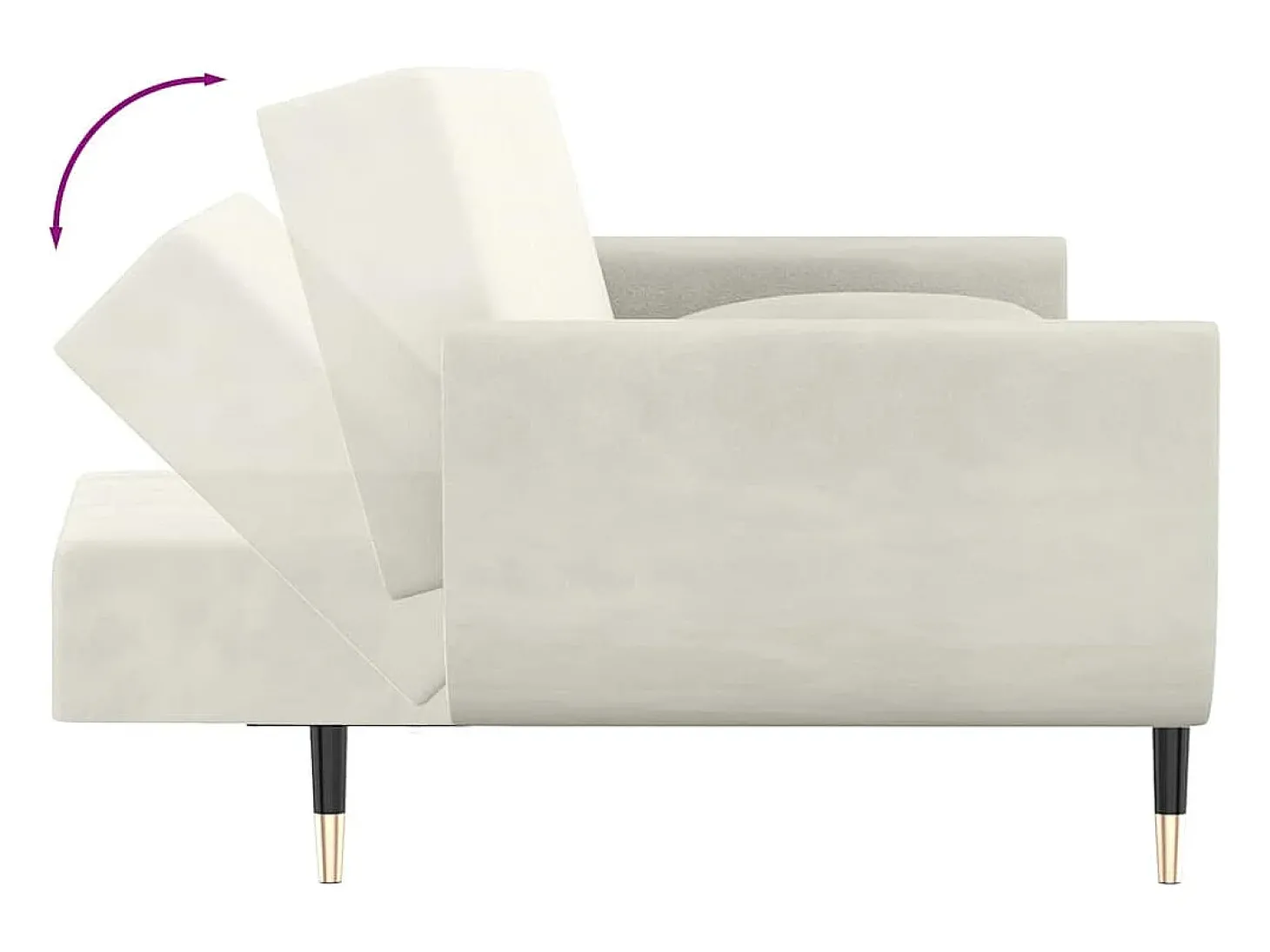 Sofá-cama 2 lugares com duas almofadas veludo cor creme