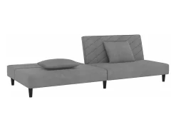 Sofá-cama 2 lugares com duas almofadas veludo cinzento-claro PT646320