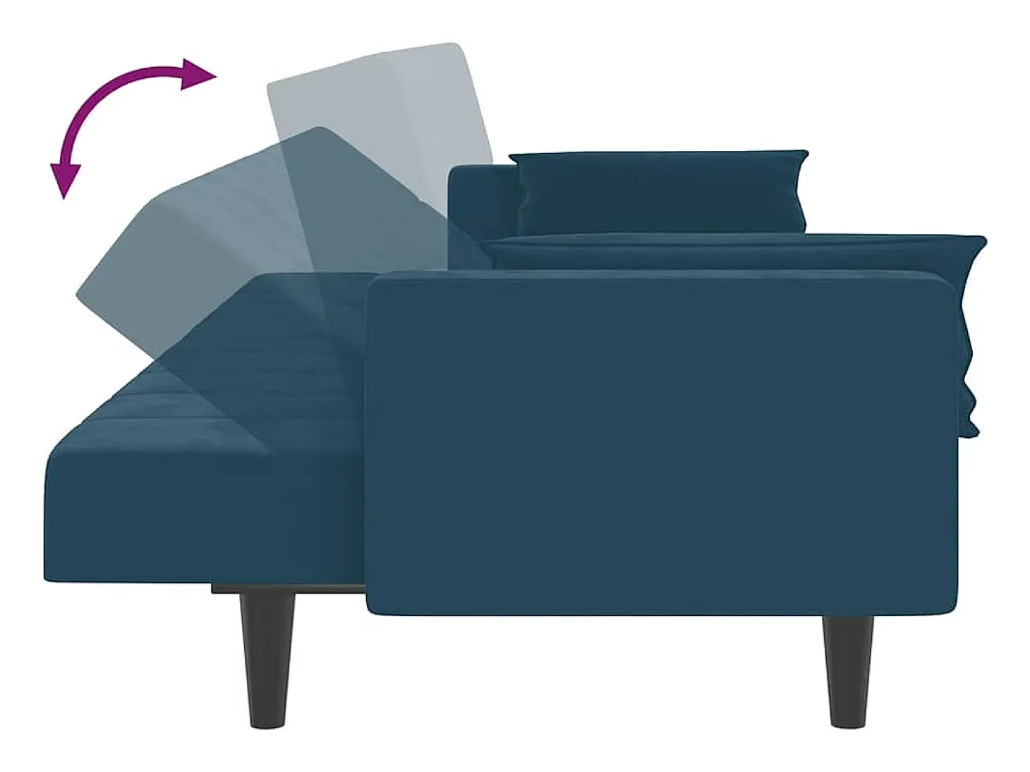 Sofá-cama 2 lugares com duas almofadas veludo azul