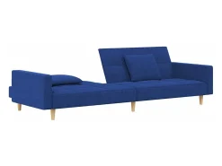Sofá-cama 2 lugares com duas almofadas tecido azul