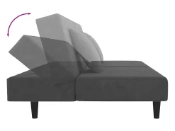 Sofá-cama 2 lugares com duas almofadas veludo cinzento-escuro