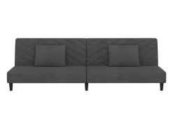 Sofá-cama 2 lugares com duas almofadas veludo cinzento-escuro