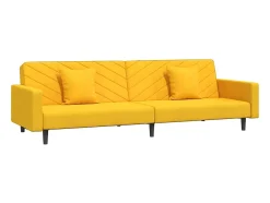 Sofá-cama 2 lugares com duas almofadas veludo amarelo PT447570