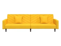Sofá-cama 2 lugares com duas almofadas veludo amarelo PT447570