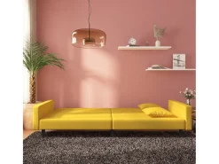Sofá-cama 2 lugares com duas almofadas veludo amarelo PT447570