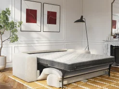 Sofá-cama 3 lugares de abertura rápida em tecido texturizado bege - Colchão 16 cm POGNIA