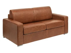 Sofá-cama 3 lugares express em couro vintage caramelo 140 cm colchão 14 cm CALITO