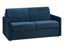 Sofá-cama abertura rápida 2 lug. colchão de 18cm veludo azul CALIFE