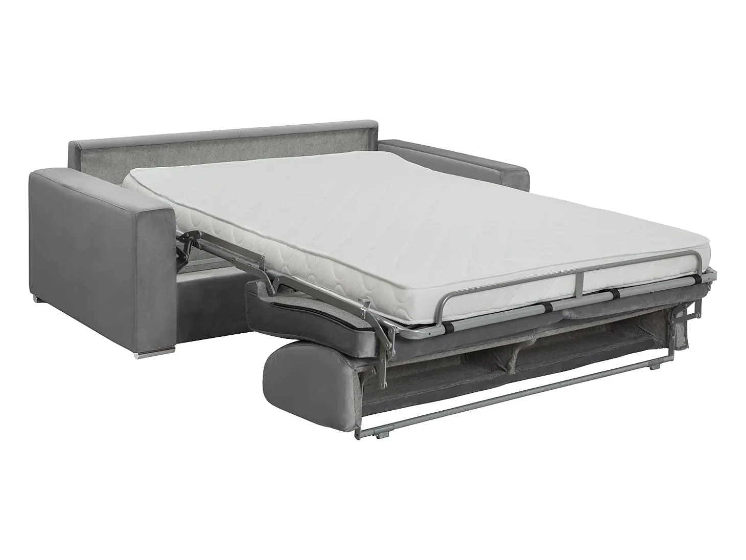 Sofá-cama abertura rápida 2 lug. colchão de 14cm veludo cinzento CALITO