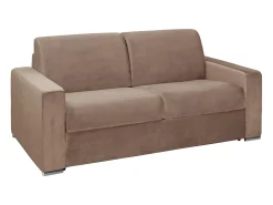 Sofá-cama abertura rápida 3 lugares colchão de 18 cm veludo bege CALITO