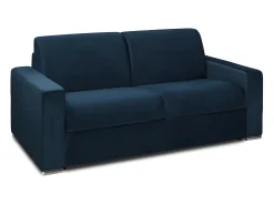 Sofá-cama abertura rápida 2 lug. colchão de 22 cm veludo azul CALITO