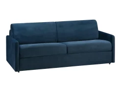 Sofá-cama abertura rápida 4 lug. colchão de 18cm veludo azul CALIFE