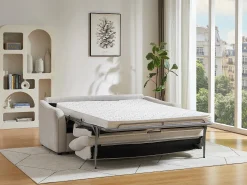 Sofá-cama abertura rápida 3 lugares tecido bege SOVANIA