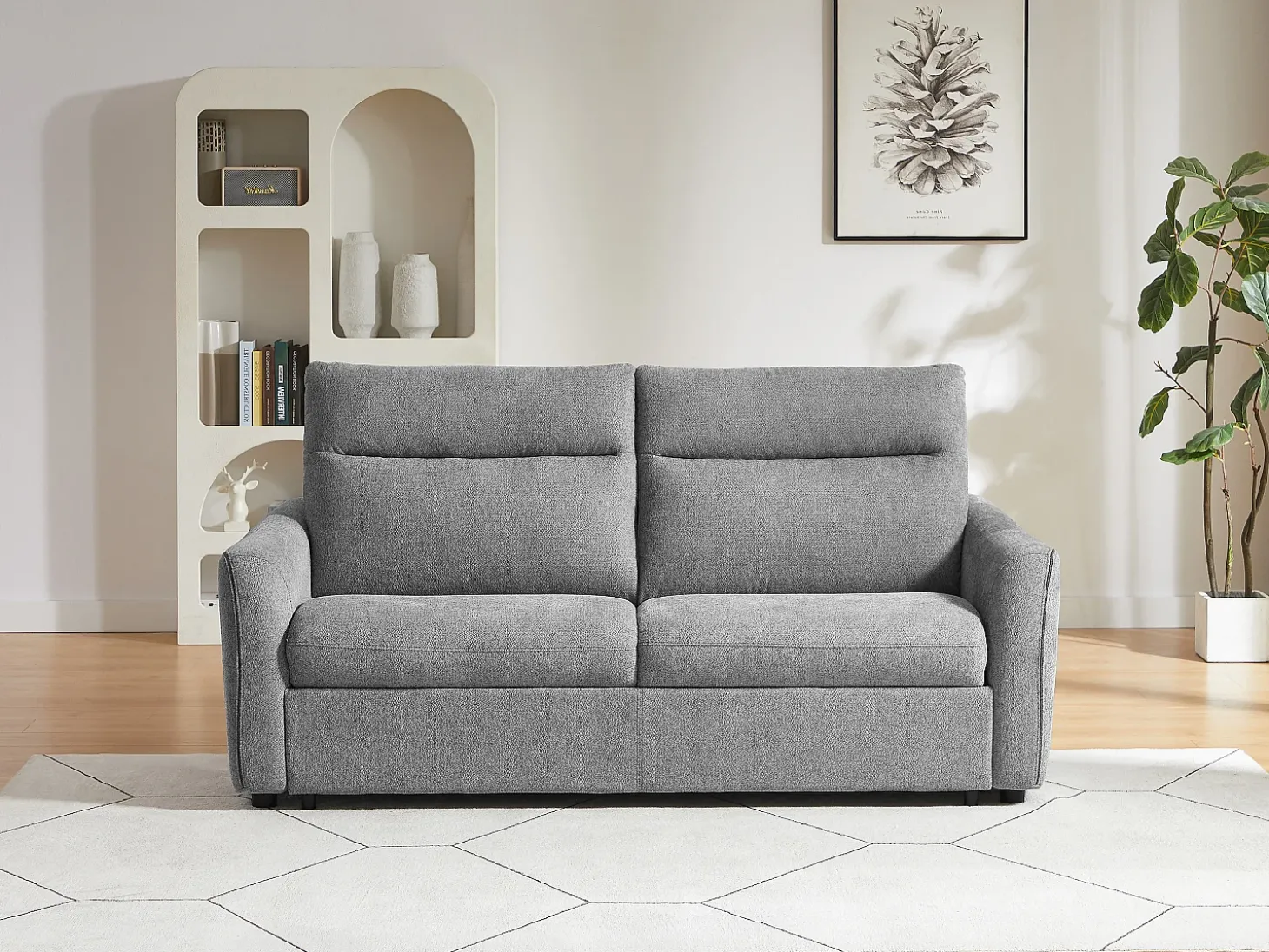 Sofá-cama abertura rápida de 3 lugares tecido cinza SOVANIA