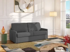 Sofá-cama abertura rápida em tecido cinzento assento com assento de memória de forma 140 cm colchão 18 cm CALIFE