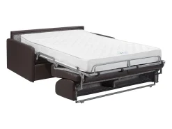 Sofá-cama abertura rápida símili couro marrom assento memória de forma 140 cm colchão 22 cm CALIFE