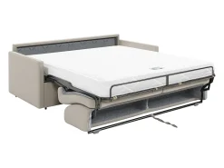 Sofá-cama abertura rápida tecido bege assento com assento de memória de forma 140 cm colchão 14 cm CALIFE