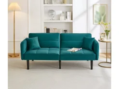 Sofá-cama ajustável 2 em 1 - 176 x 78 x 76 cm - 2 lugares - com braços dobráveis - Veludo - Verde