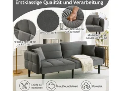Sofá-cama ajustável 2 em 1 - 176 x 78 x 76 cm - 2 lugares - com braços dobráveis - Veludo - Cinza