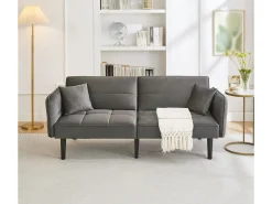 Sofá-cama ajustável 2 em 1 - 176 x 78 x 76 cm - 2 lugares - com braços dobráveis - Veludo - Cinza