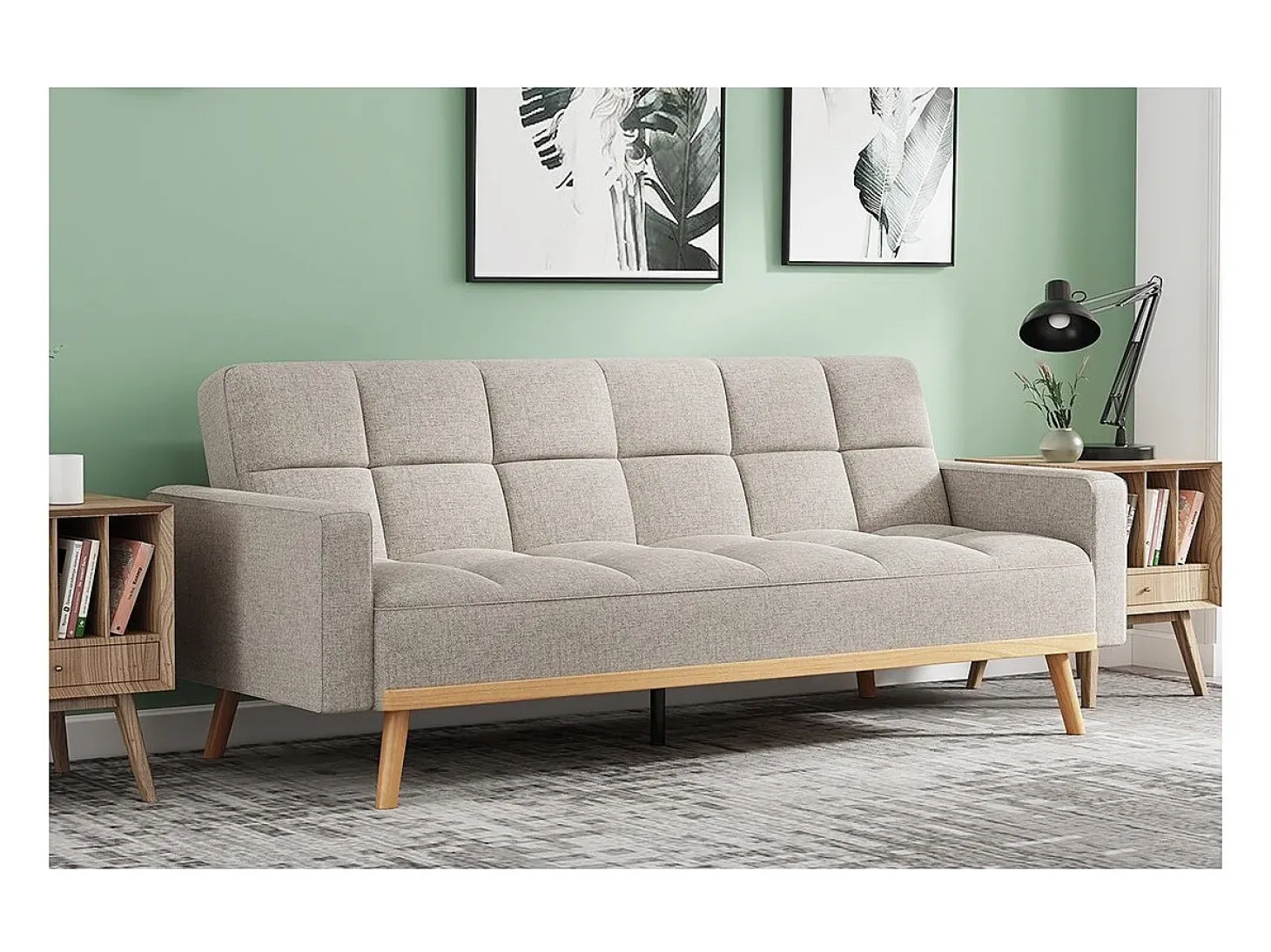 Sofá-cama bege conversível de 3 lugares coleção ADONA