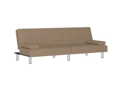 Sofá-cama c/ suporte para copos couro artificial cor cappuccino PT460383