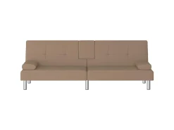 Sofá-cama c/ suporte para copos couro artificial cor cappuccino PT460383